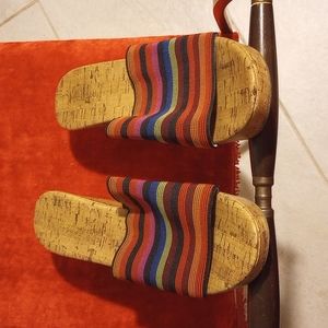 Women's Cork Wedge with Multicolor Strap